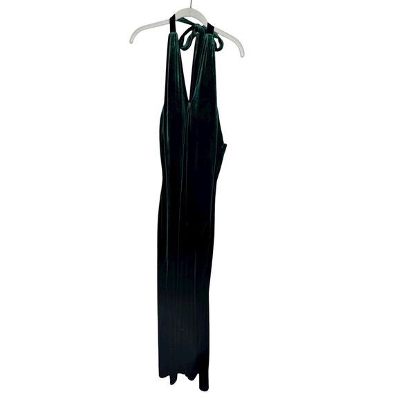 Revelry Atherna Velvet Halter Gown Size 4 Green Open Back Maxi Formal Dress Prom - Picture 3 of 11